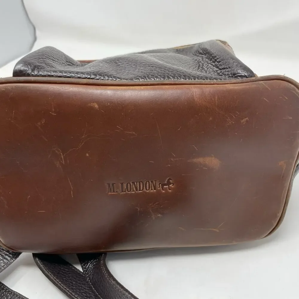 Vtg M. London New York Leathercraft Leather Backpack Purse 2 Tone Brown Distress
